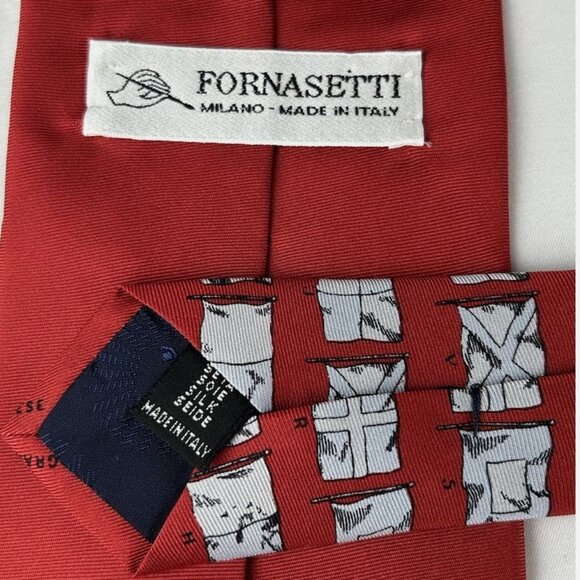 Fornasetti Milano Red Flag Nautical Silk Neck Tie Made In Italy Ship Countries - Picture 3 of 5